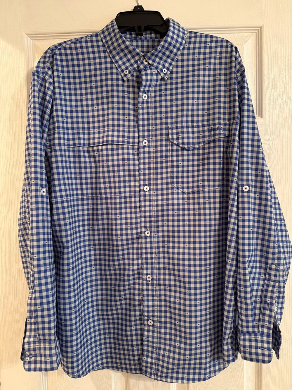 Huk Blue and White Gingham Button-Down Shirt